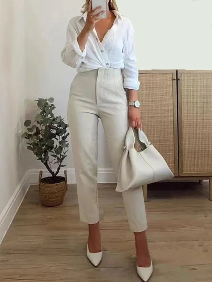 High Waist with Pockets Zipper Fly Ankle Trousers- Divawearfashion