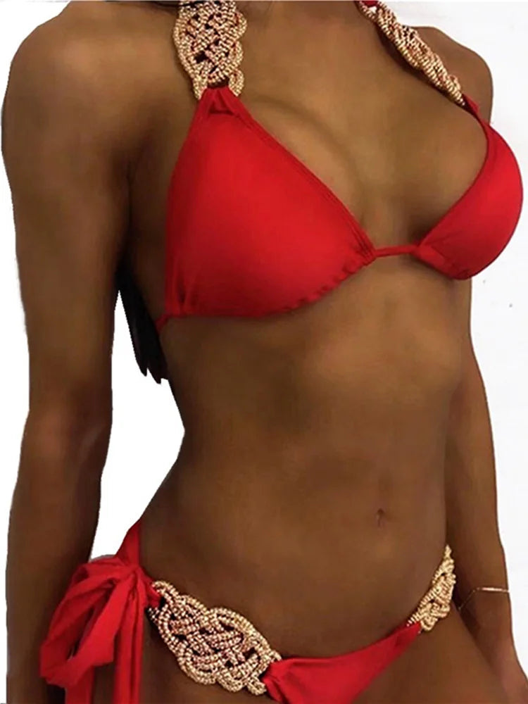 Halter Knitted Two-pieces Brazilian Bikini Set - Divawearfashion