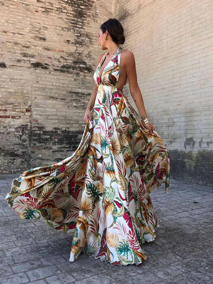 Floral Printed Sleeveless Long Summer Dress - Divawearfashion