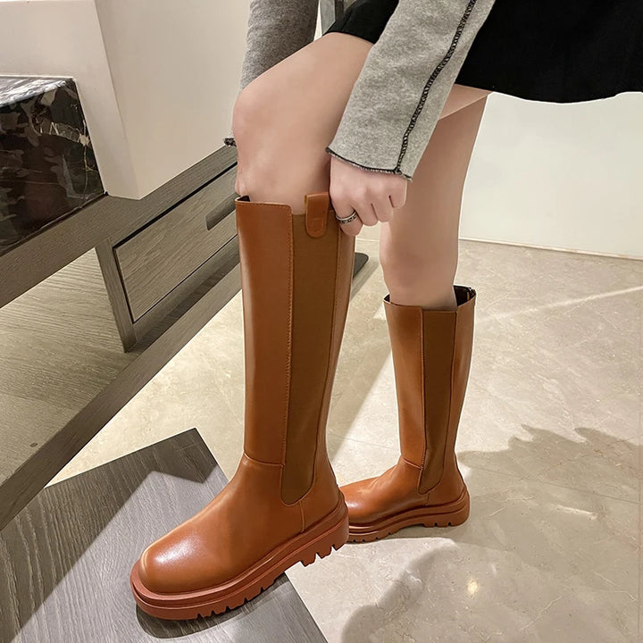 Knee High Soft Leather with Zipper Boots - Divawearfashion