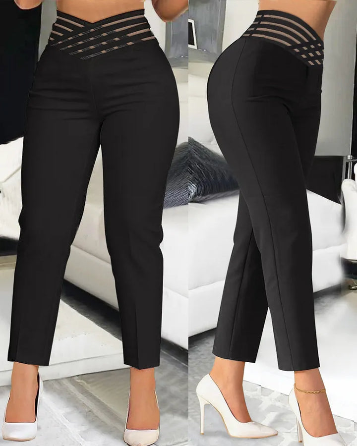 Overlap Waist Hollow Out Capris Pants - Divawearfashion