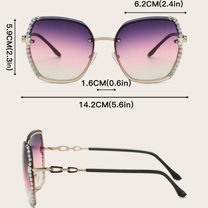 Rhinestone Decor Rimless Gradient Glasses UV400 - Divawearfashion