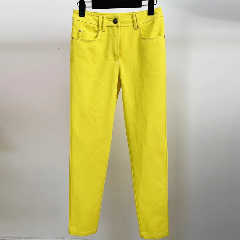 Cool Colorful Top Stitching Contrast Pencil Jeans - Divawearfashion