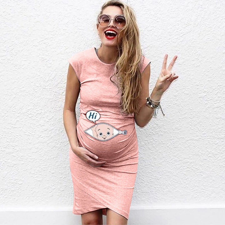 Sleeveless Crew Neck Cartoon Patterns Tank Maternity Dress - Divawearfashion