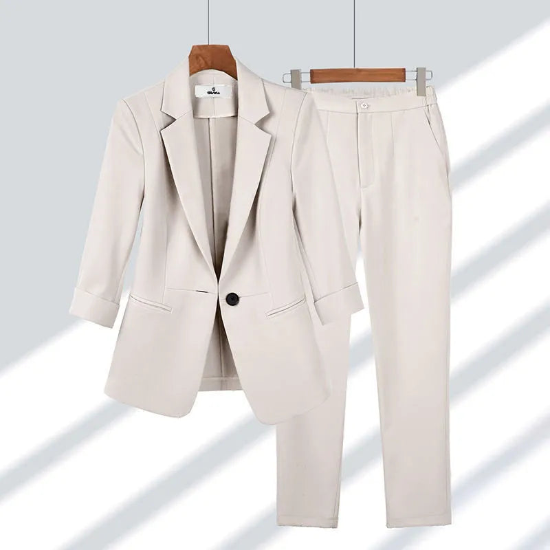 Thin Jacket Blazer & Wide Leg Pant Set - Divawearfashion