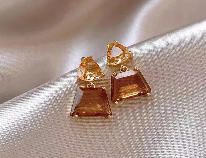 Geometric Tawny Crystal Square Dangle Earrings - Divawearfashion