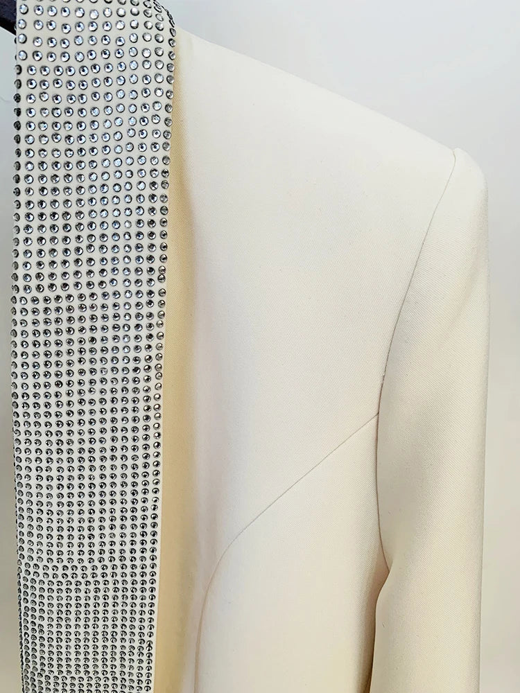 Jacket Backless Diamonds Beaded Shawl Collar Dress - Divawearfashion