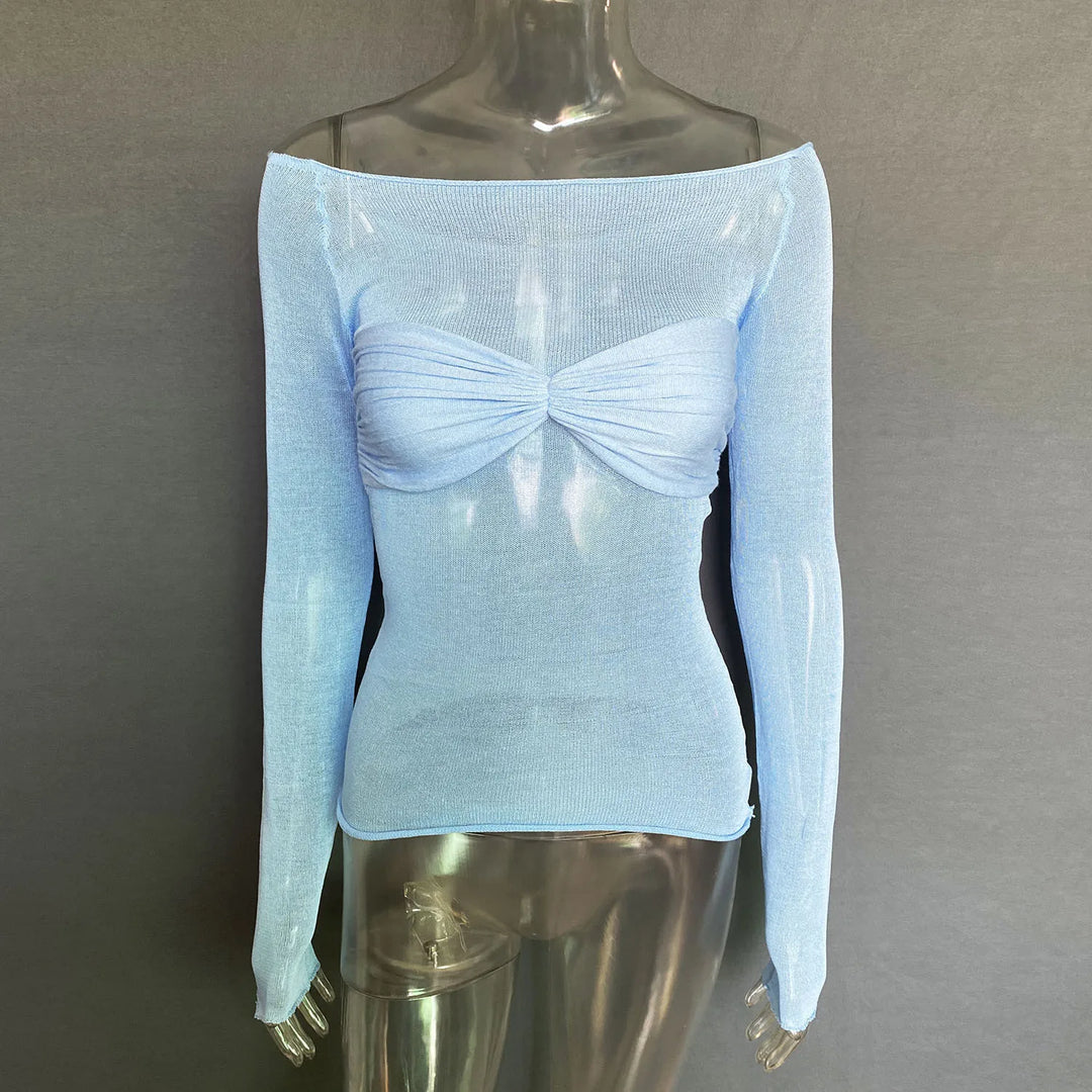 See Through Mesh Off-Shoulder Crop Top - Divawearfashion