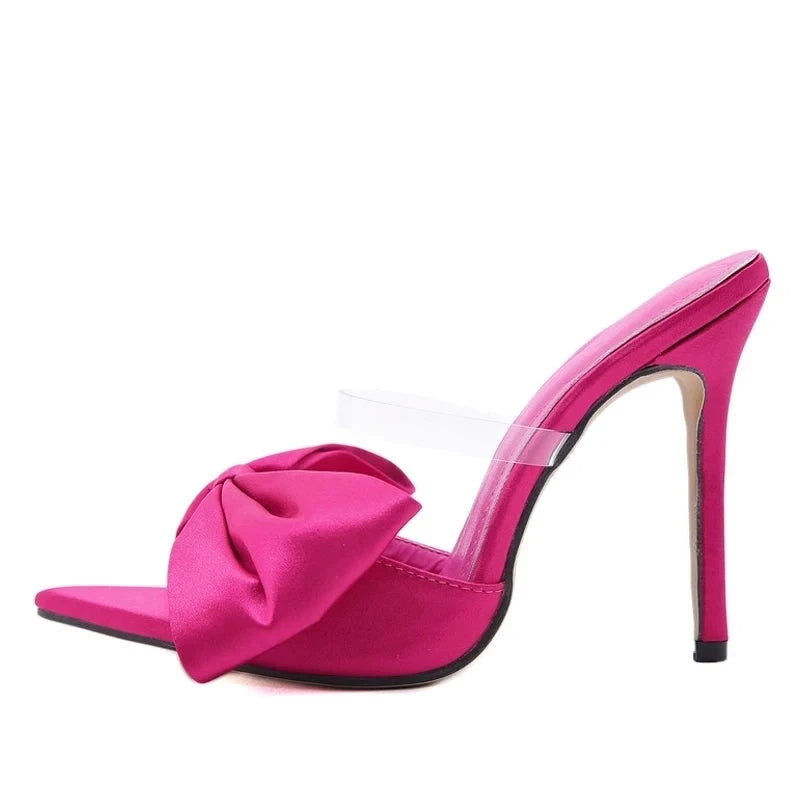 Silk Butterfly-Knot Pointed Toes High Heels - Divawearfashion