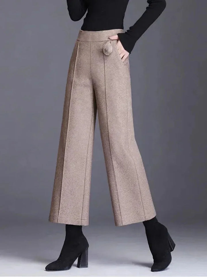Pinstripe Wide Leg High Waist Woolen Pants - Divawearfashion