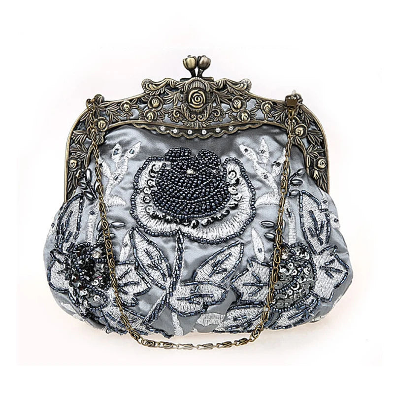 Vintage Embroidered Beaded Evening Bag  - Divawearfashion