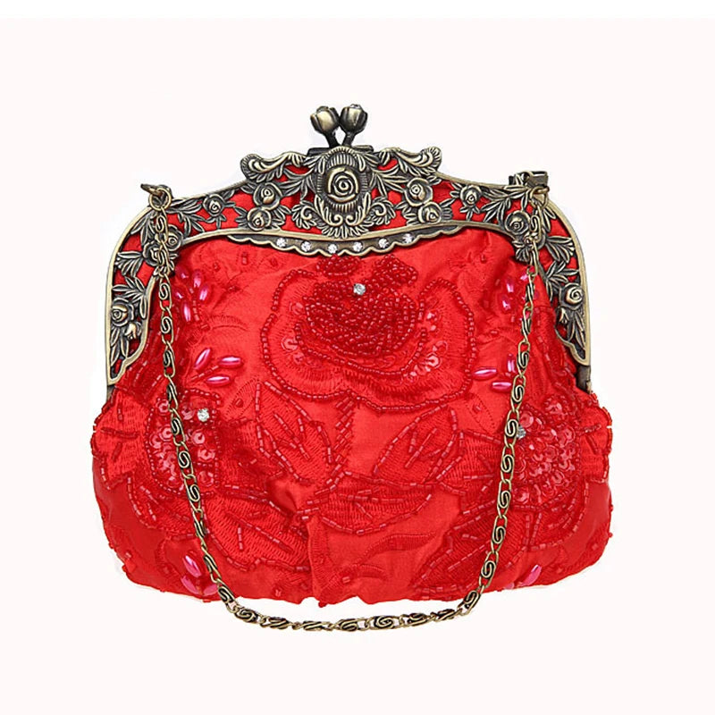 Vintage Embroidered Beaded Evening Bag  - Divawearfashion