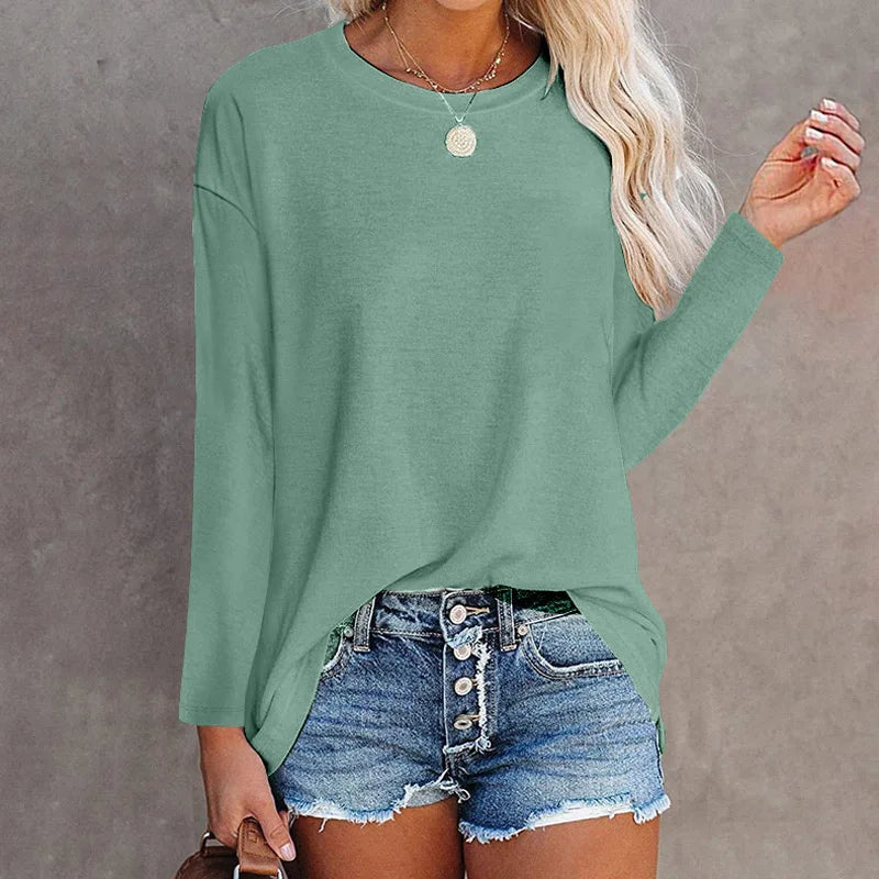 Cotton Long Sleeve O Neck Pullover - Divawearfashion