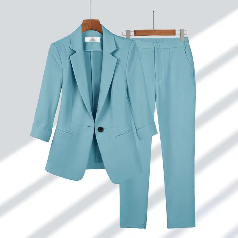 Thin Jacket Blazer & Wide Leg Pant Set - Divawearfashion