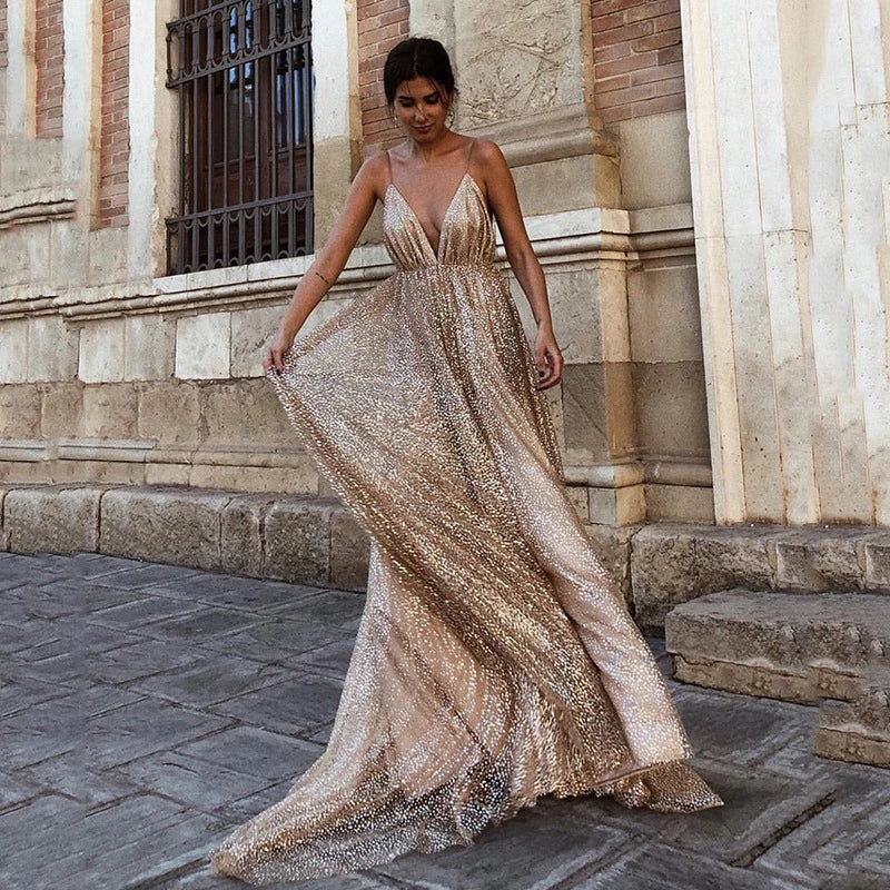 Luxury Glitter Backless Long Formal Dress - Divawearfashion