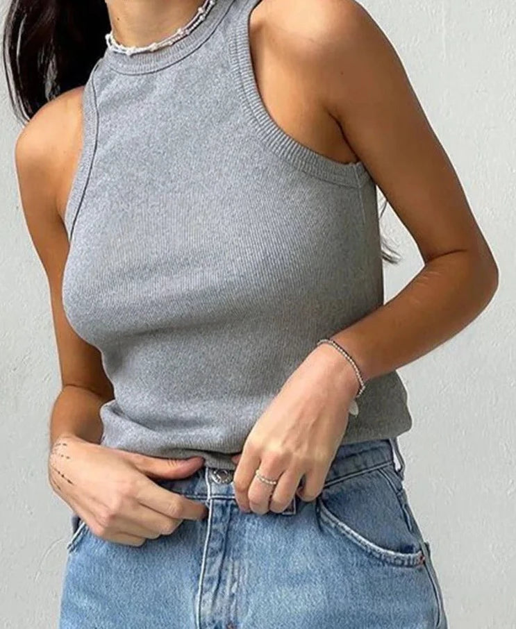 Ribbed Knitted O-Neck Casual Shirt Top - Divawearfashion