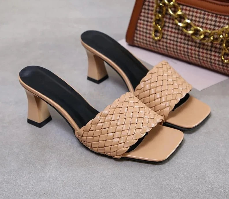Square Toe Sandals with Square Heels  - Divawearfashion