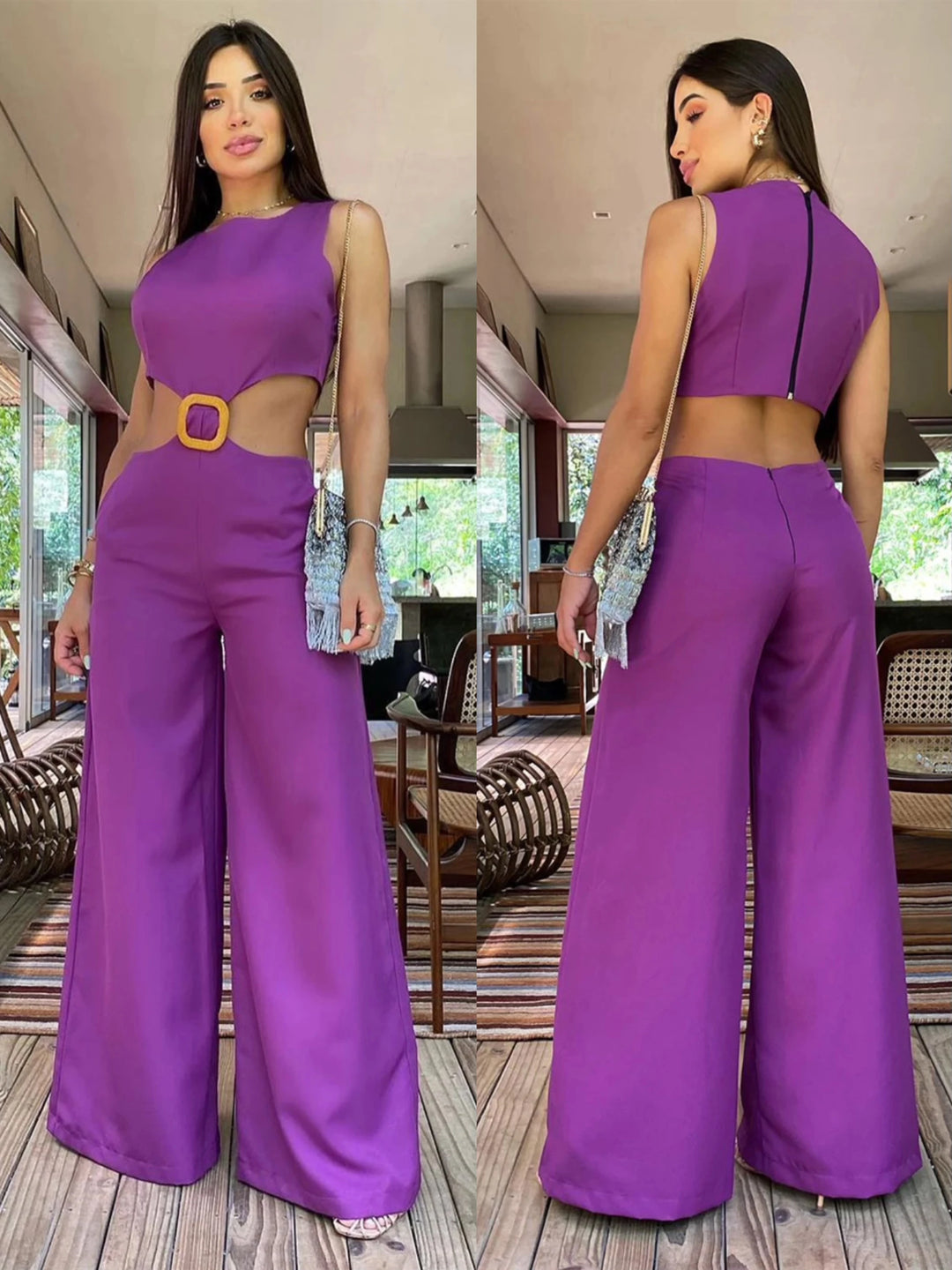 Sleeveless Naked Waist Wide Leg Jumpsuit - divawearfashion