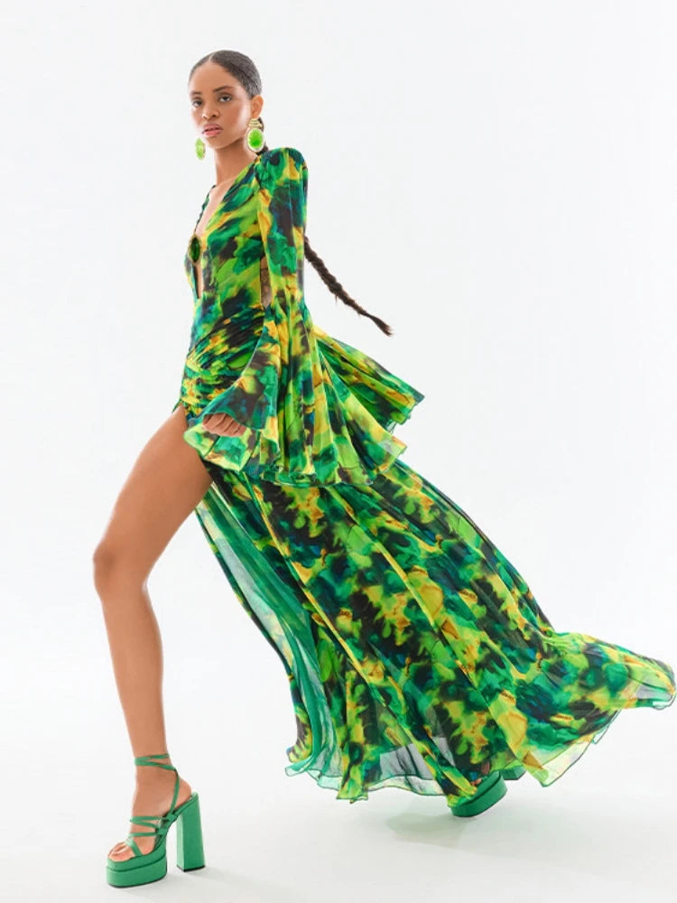 Summer Printed Long Sleeve Maxi Dress 