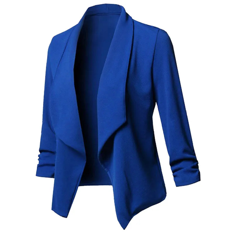 Thin Cardigan Long Sleeve Ruched Asymmetrical Blazers - Divawearfashion