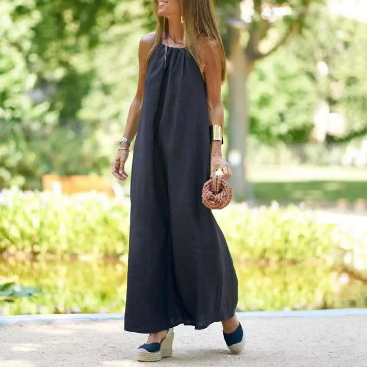 Women Side Split Ankle Length Backless Summer Dress 