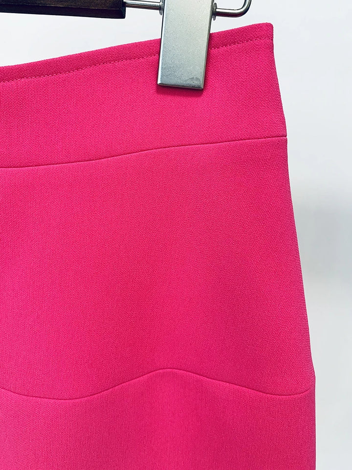 Hot Pink Metal Lion Buttons Mini Skirt  - Divawearfashion