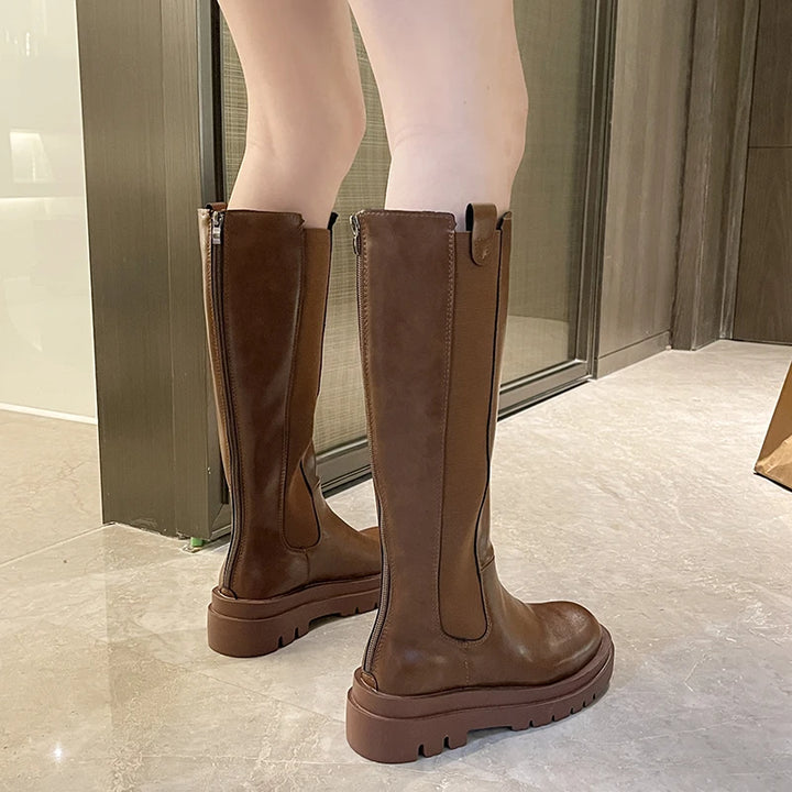 Knee High Soft Leather with Zipper Boots - Divawearfashion