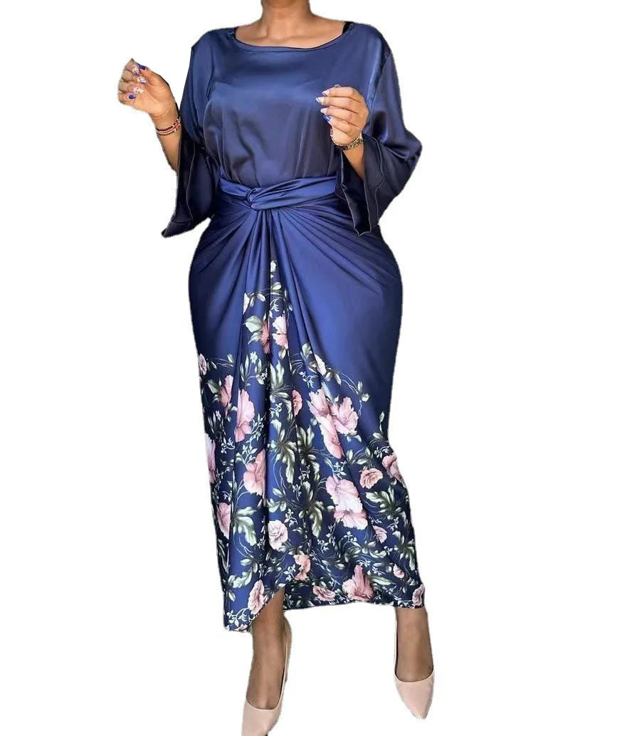 Elegant 2 PCS Print Blouse with Long Bandage Skirt Set - Divawearfashion