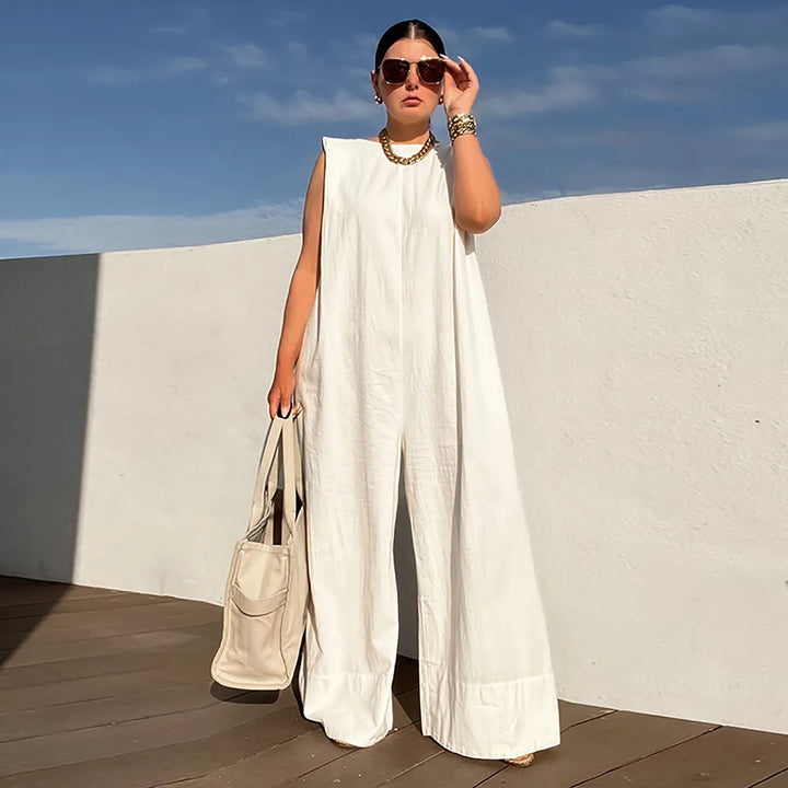 Solid Color Sleeveless Wide Leg Loose Casual Jumpsuits - Divawearfashion