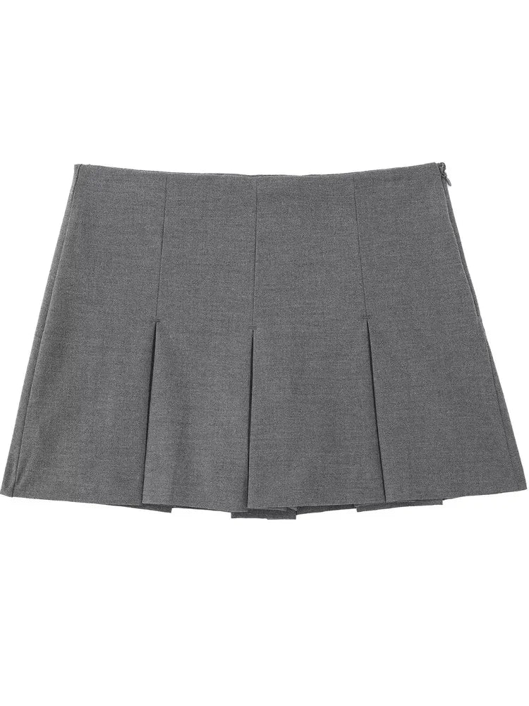 Grey Pleated High Waist Skorts - Divawearfashion