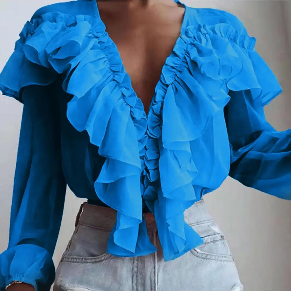 Dressing Up Sturdy Sewn Ruffle Collar Sweet Pullover Blouse Daily Clothing - Divawearfashion