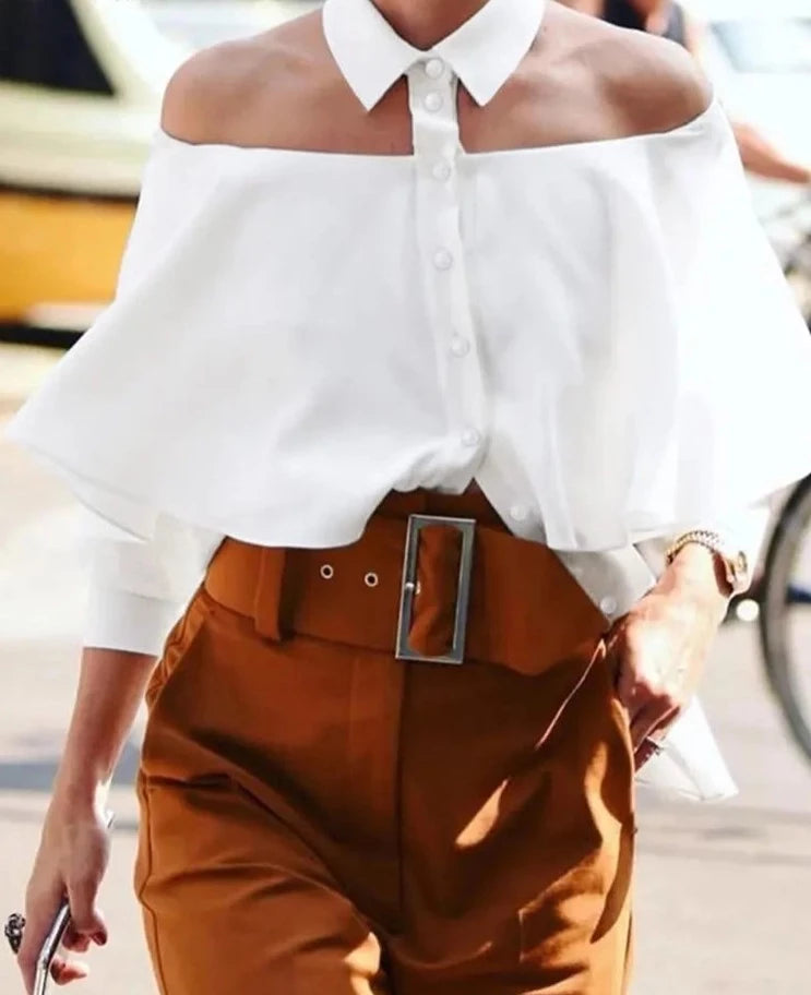 Off Shoulder 3/4 Sleeve Casual Blouse - Divawearfashion