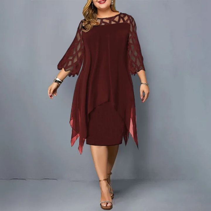 Plus Size Lace Mesh Hollow Out Loose Dress - Divawearfashion