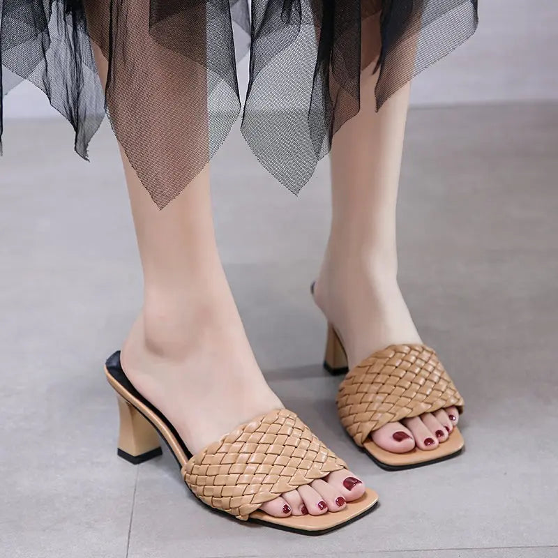 Square Toe Sandals with Square Heels - Divawearfashion