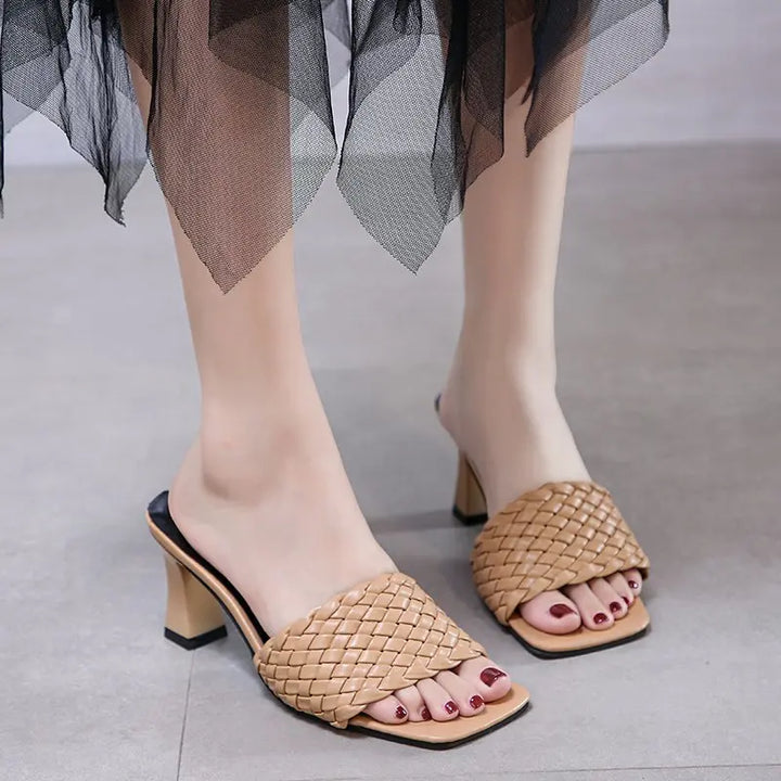 Square Toe Sandals with Square Heels - Divawearfashion