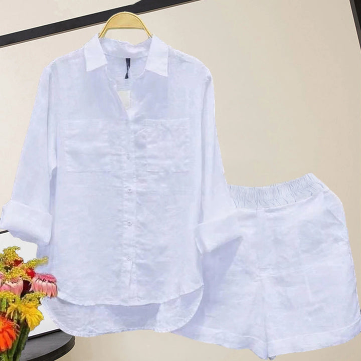 2 PC Long Sleeve Lapel Shirts And High Waist Pants Sets - Divawearfashion