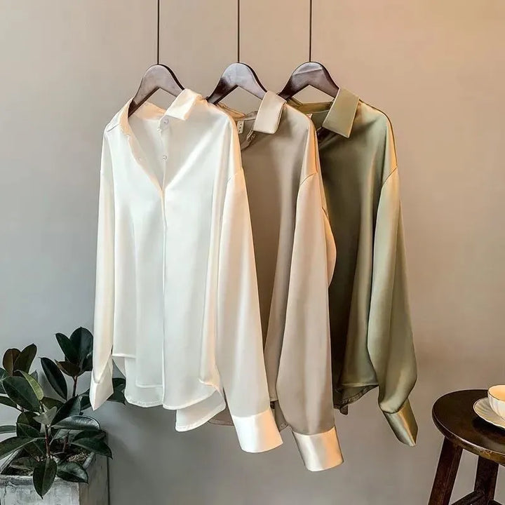 Silk Long Sleeve Dress Blouses - Divawearfashion