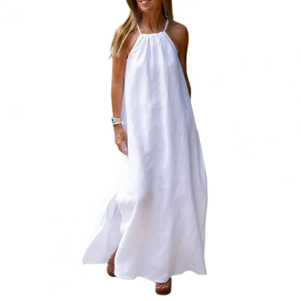 Women Side Split Ankle Length Backless Summer Dress 