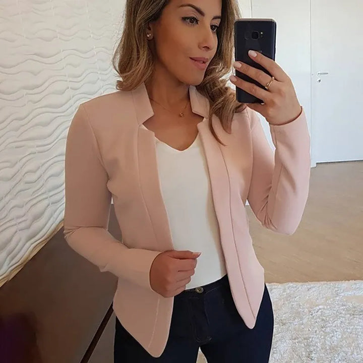 Thin Long Sleeve Open Stitch Blazer - Divawearfashion