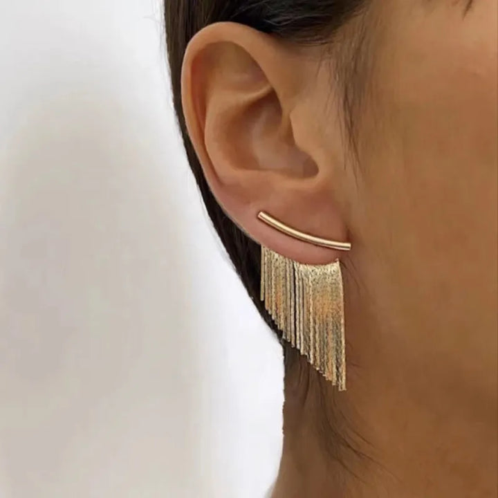 Long Gold Color Tassel Earrings