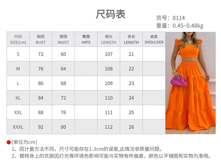 Colorful 2 PC Summer Crop Top & Long Skirt - Divawearfashion