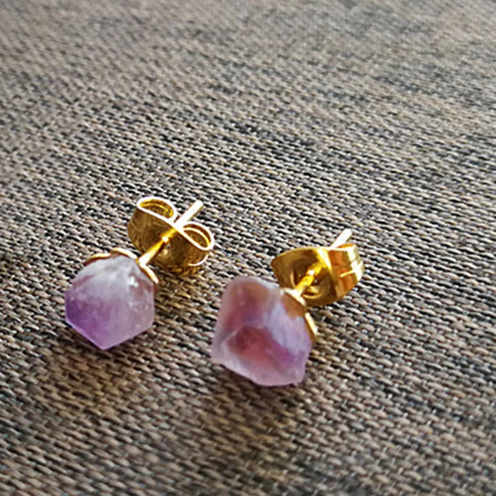 Natural Amethyst Rough Stone Earrings