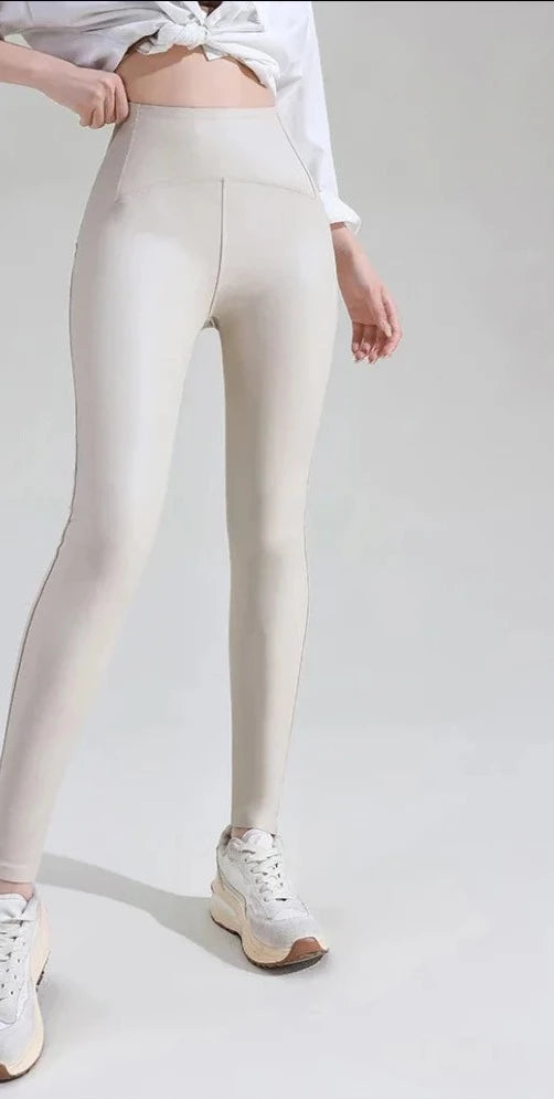 Pu Leather High Waist Stretch Fleece Leggings - Divawearfashion