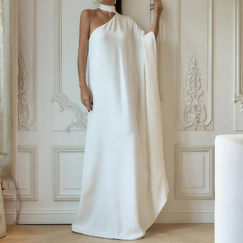 Elegant Halter One-Shoulder Loose Dress 