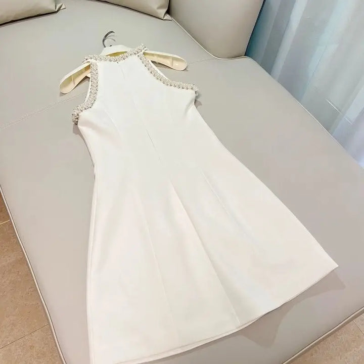Halter Bead Aesthetic Pearl Sleeveless 3D Lolita Dress - Divawearfashion