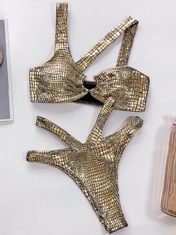 Gold Silver Snake Design Bikini - Divawearfashion