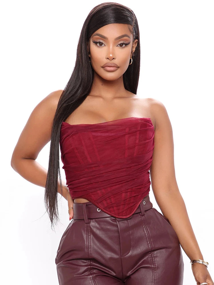 Sleeveless Strapless Bustier Corset Crop - Divawearfashion