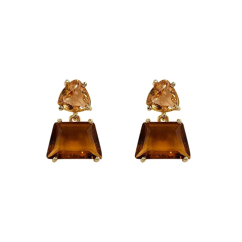 Geometric Tawny Crystal Square Dangle Earrings - Divawearfashion