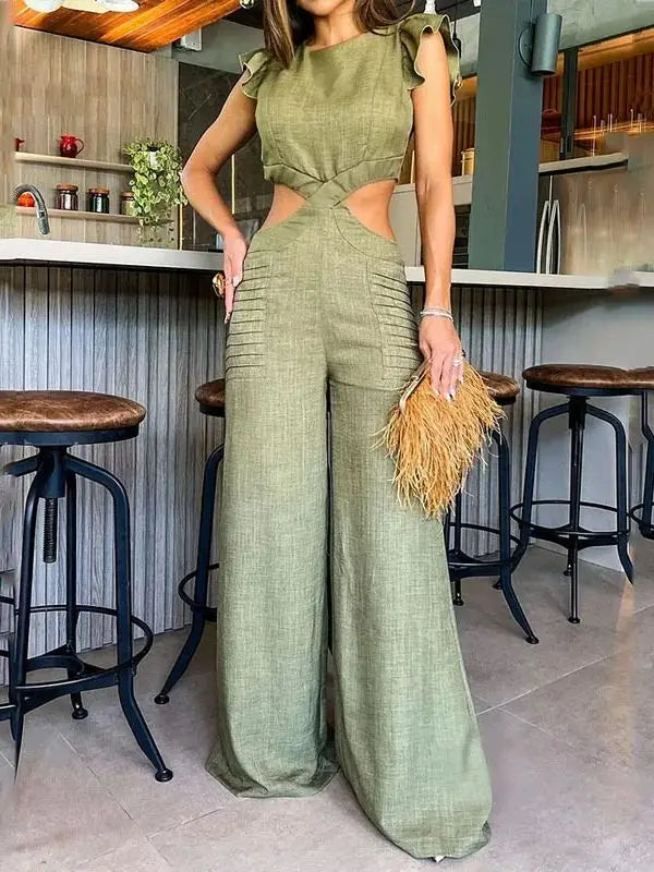 Sleeveless Naked Waist Wide Leg Jumpsuit - divawearfashion