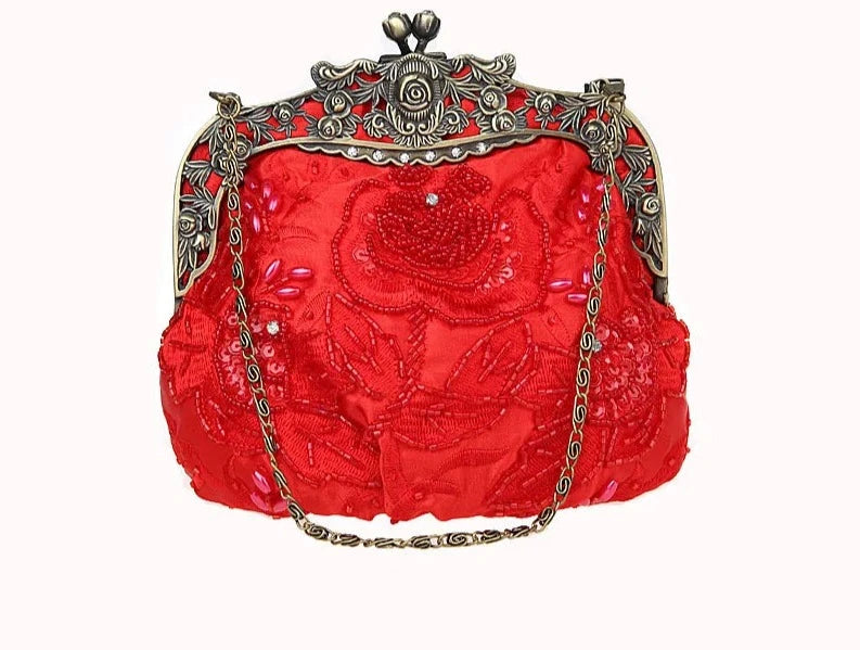 Vintage Embroidered Beaded Evening Bag  - Divawearfashion